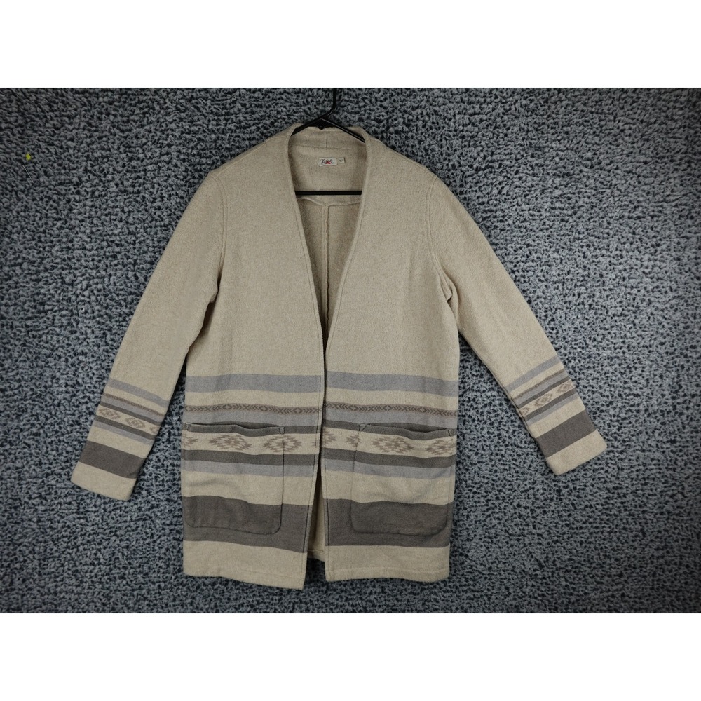 Faherty Women's M Beige Open Front Cardigan‎ Southwest Aztec Stripe Cotton Blend